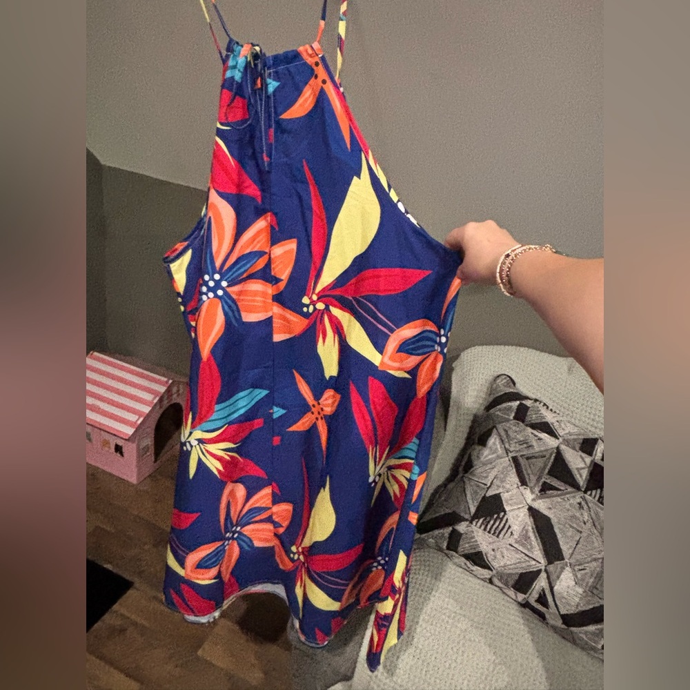 SHEIN Navy Halter Mini Dress with Orange, Pink & Yellow Floral Print - Picture 10 of 12